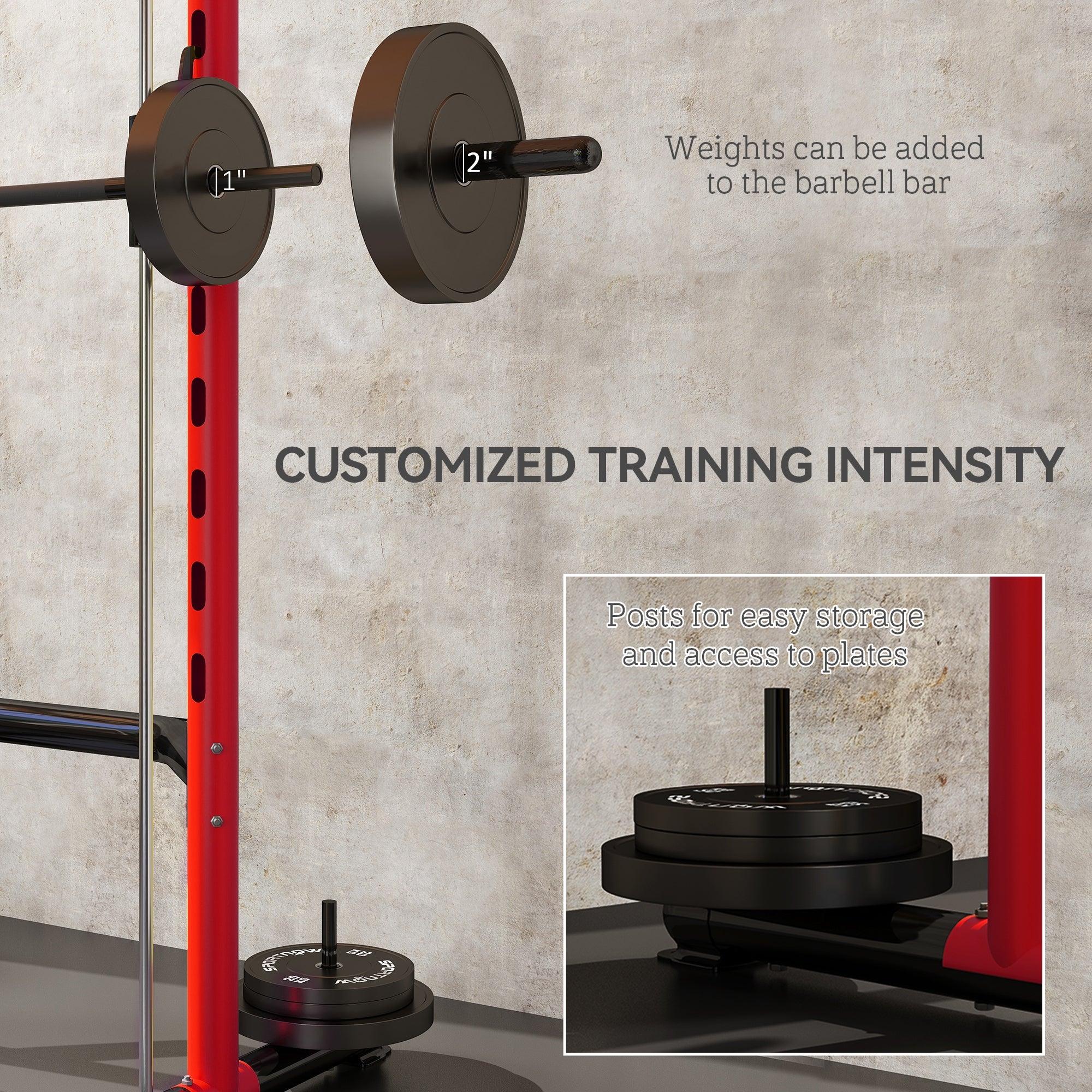 Squat Rack with Pull Up Bar and Barbell Bar Adjustable Bench Press Multi-Function Weight Lifting Half Rack Red