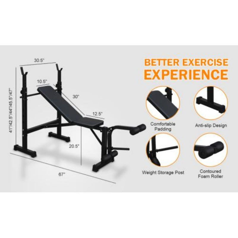 OLYMPIC FULL BODY WORKOUT WEIGHT BENCH PRESS WITH SQUAT RACK