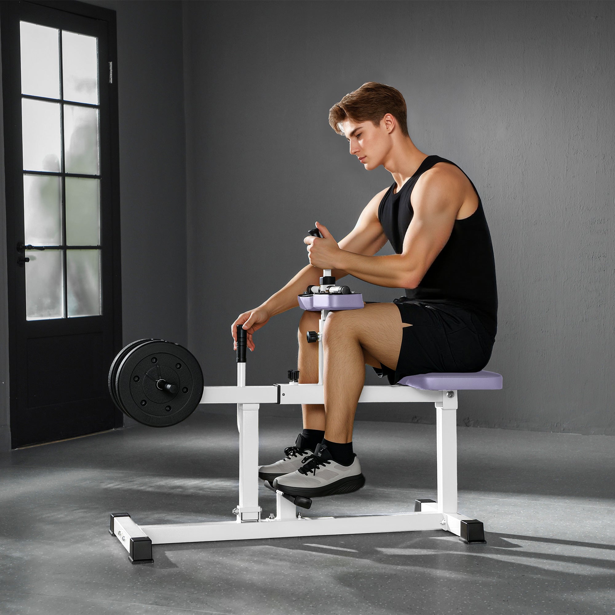 Adjustable Steel Seated Calf Raise Exercise Strength Training Gym Equipment, Purple