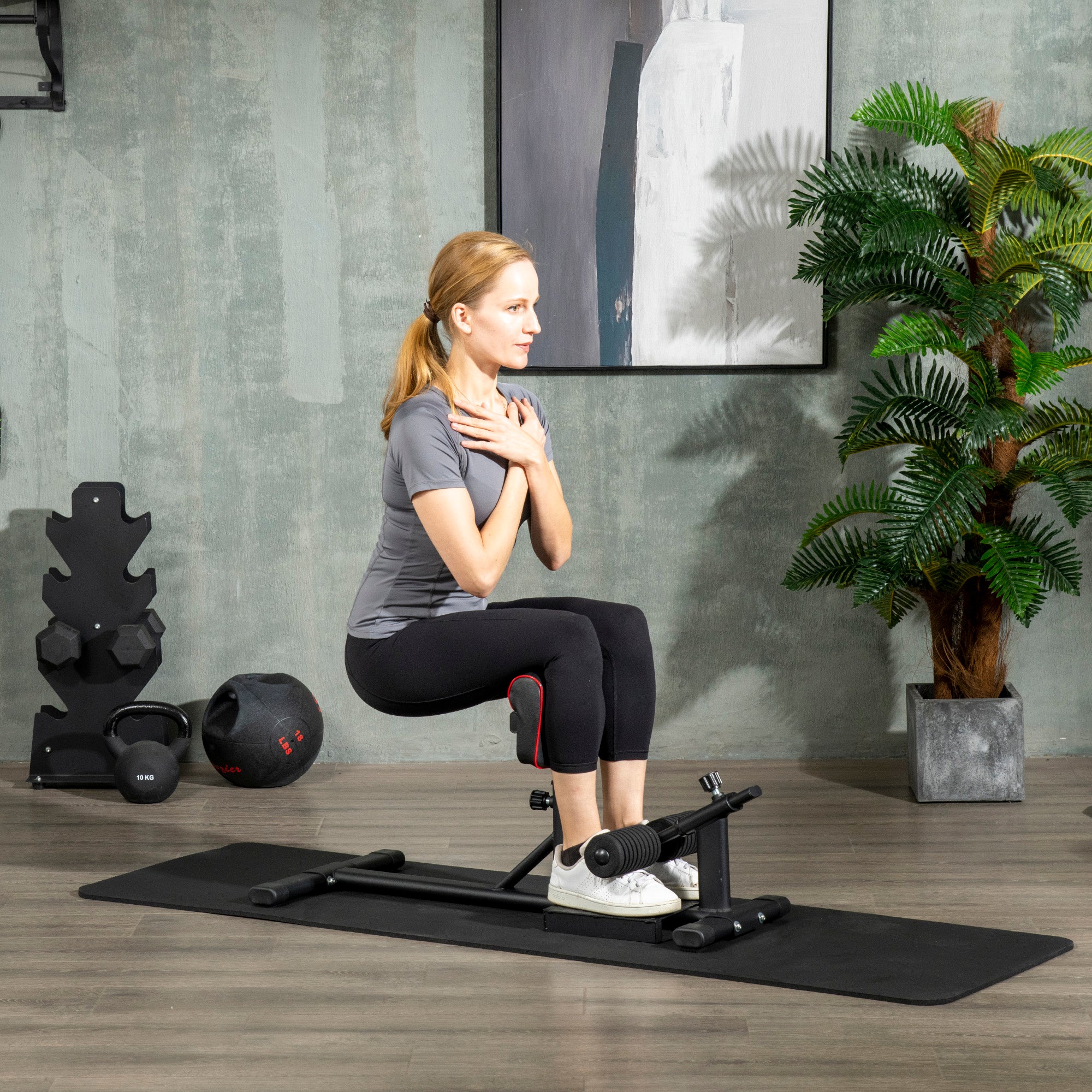 ADJUSTABLE SQUAT MACHINE EQUIPMENT WITH PADDED ROLLERS
