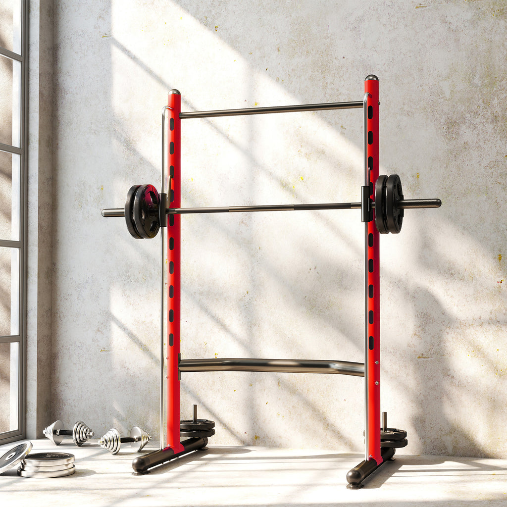 Squat Rack with Pull Up Bar and Barbell Bar Adjustable Bench Press Multi-Function Weight Lifting Half Rack Red