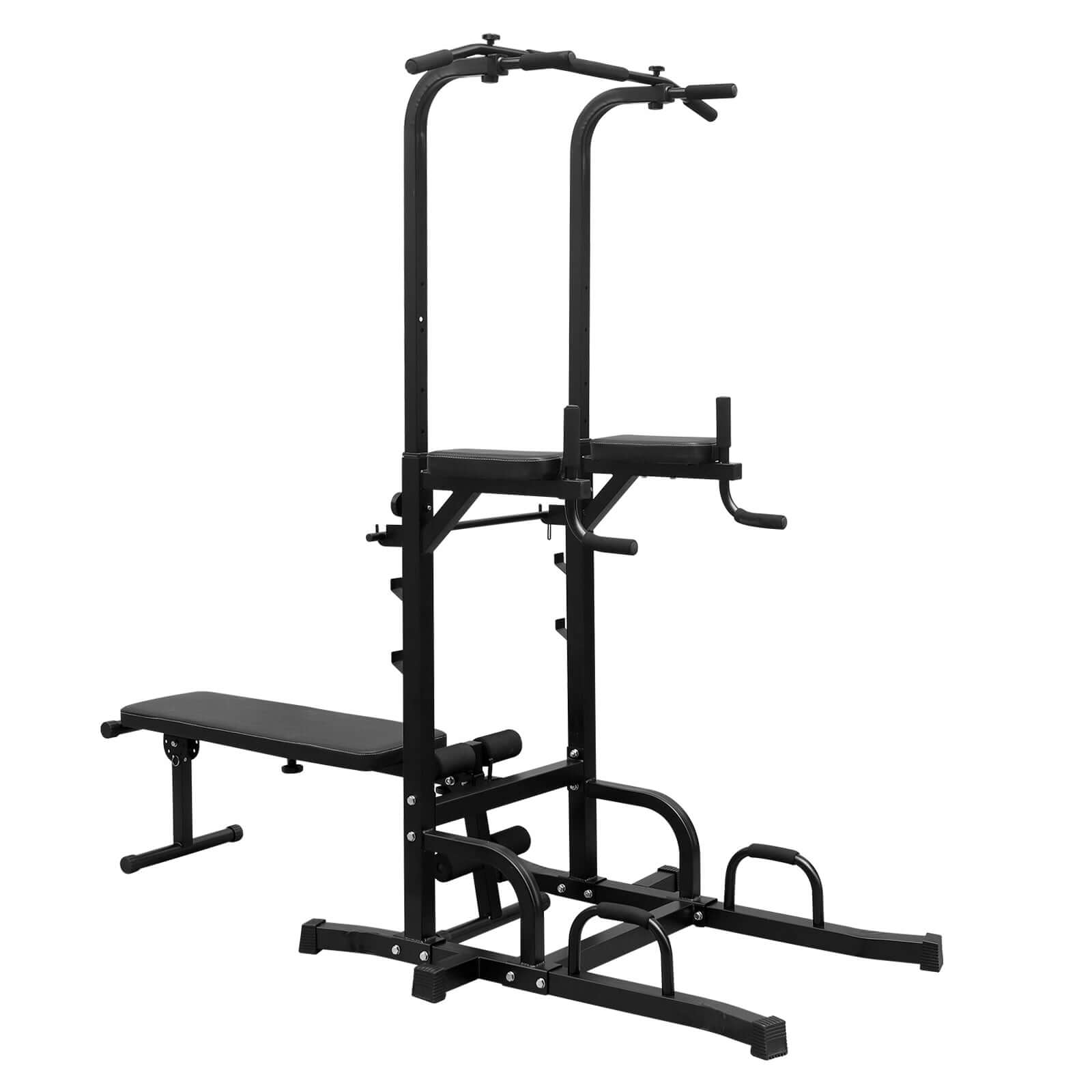 HEAVY-DUTY ADJUSTABLE POWER TOWER PULL-UP & DIP STATION WITH BENCH