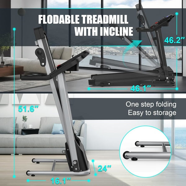 COMPACT FOLDING 2.5HP QUIET TREADMILL WITH INCLINE