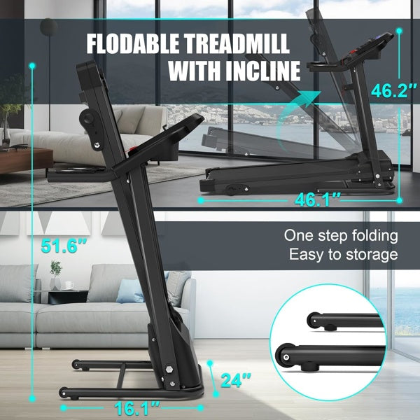 COMPACT FOLDING 2.5HP QUIET TREADMILL WITH INCLINE