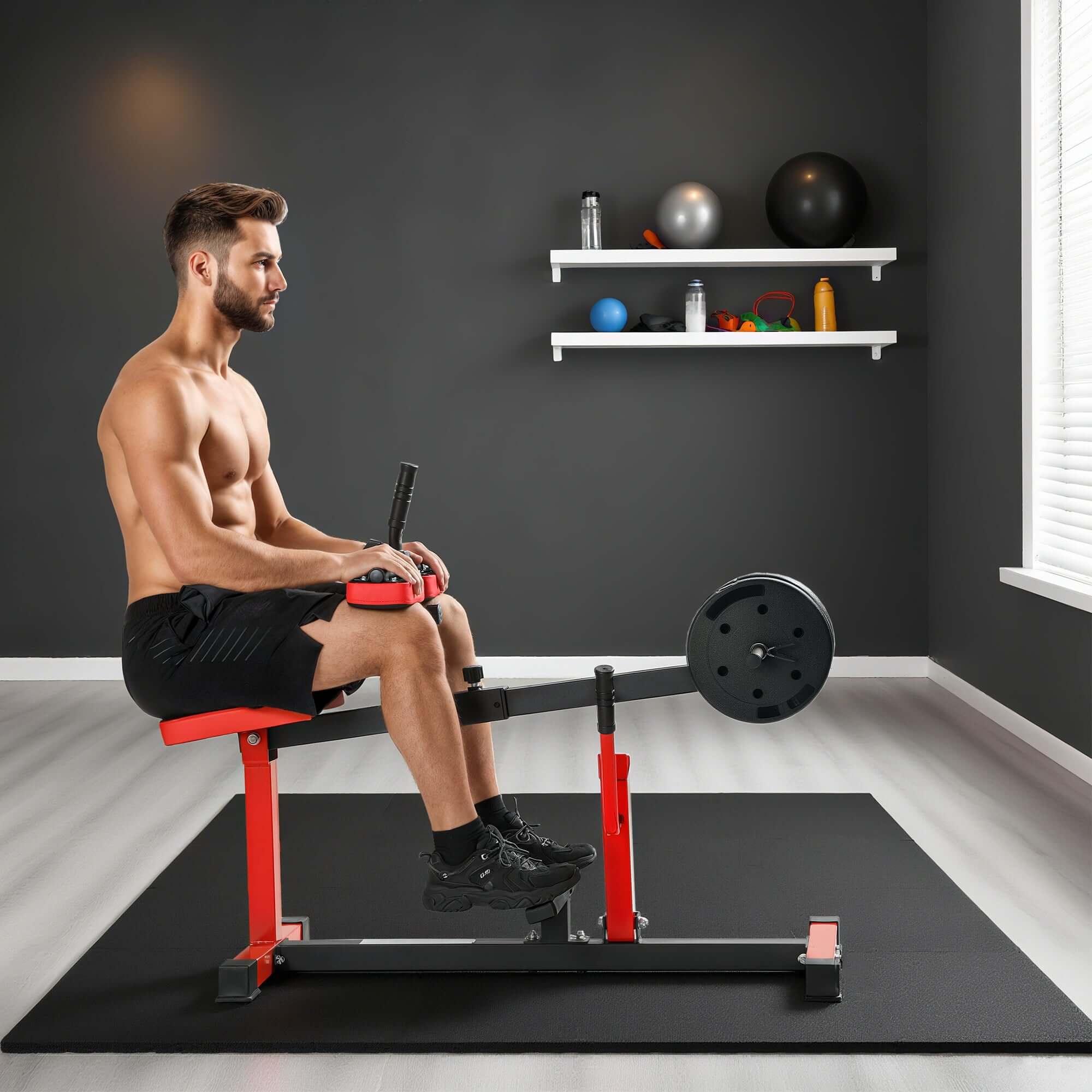 CALF RAISE MACHINE TRAINING GYM EQUIPMENT, RED STEEL SEATED