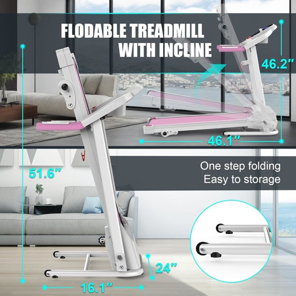 COMPACT FOLDING 2.5HP QUIET TREADMILL WITH INCLINE