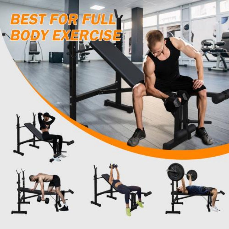 OLYMPIC FULL BODY WORKOUT WEIGHT BENCH PRESS WITH SQUAT RACK